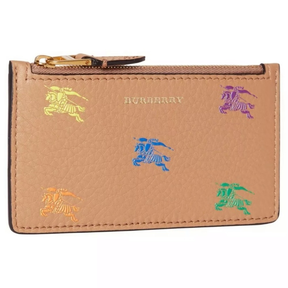 NWT Burberry CAMEL Horse Embossed Card Coin Case